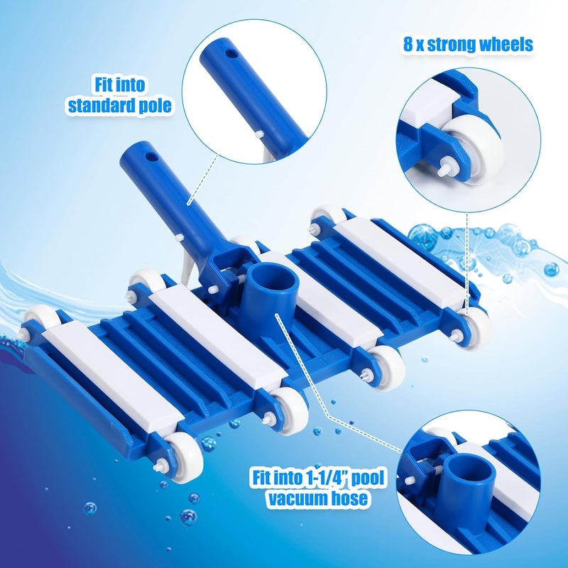 Innconee 14" Swimming Pool Vacuum Head with 47" Long Pool Pole and 1-1/4" x 18ft Pool Vacuum Hoses Flexible Pool Vacuum Head with Wheels for Inground Pool Cleaning - Image 4